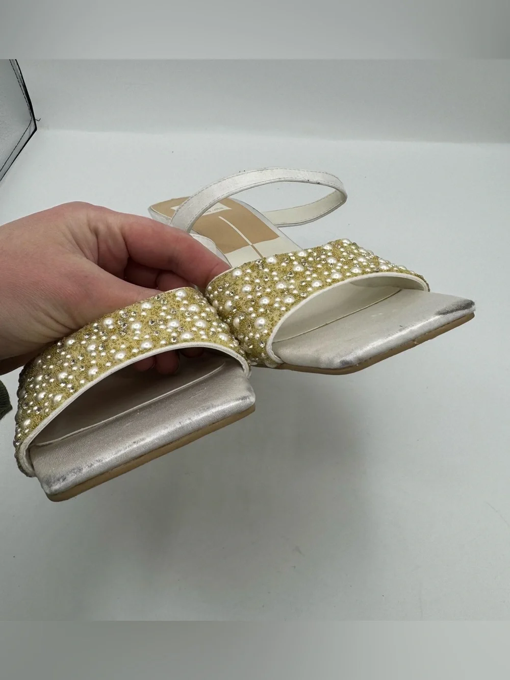 Dolce Vita Nasia Rhinestone Block Heel Sandals White Size 8 bridal rehearsal